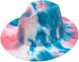 2Chique Boutique Women's Pink and Blue Tie Dye Retro Panama Style Fedora