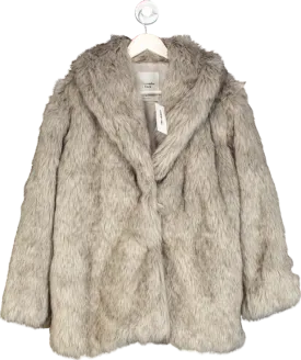 Abercrombie & Fitch Beige Shawl Collar Faux Fur Coat UK L