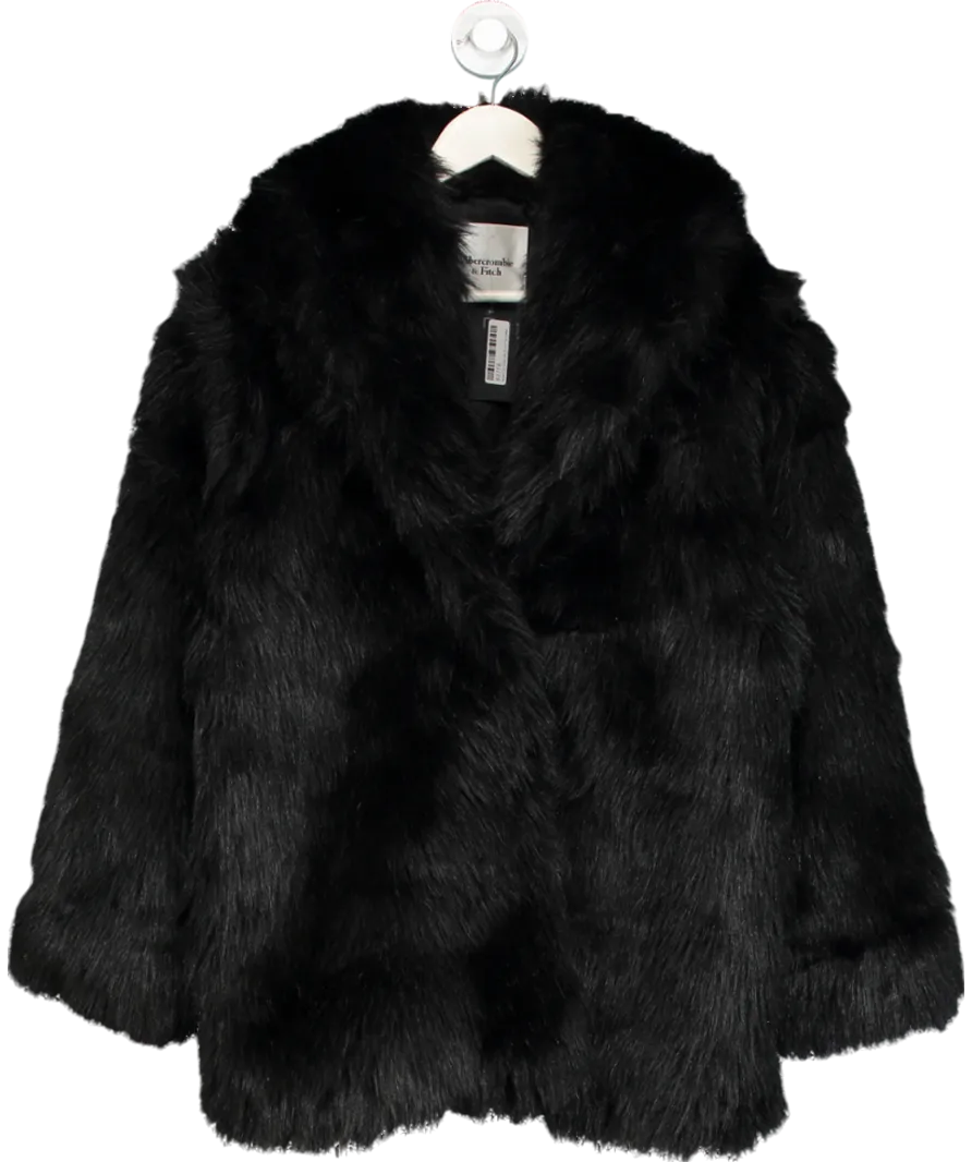 Abercrombie & Fitch Black Shawl Collar Faux Fur Coat UK L