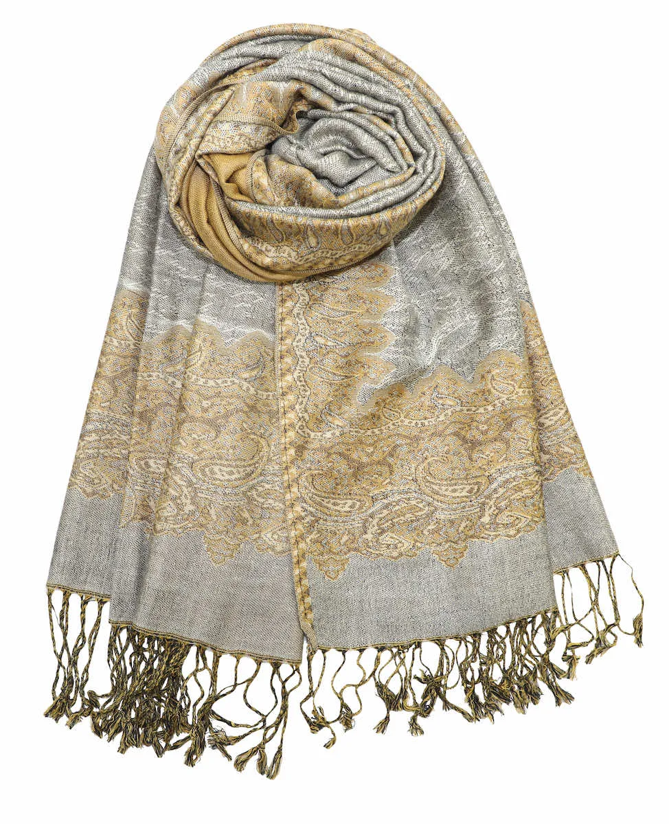Achillea Reversible Paisley Border Pashmina Shawl Wrap Scarf