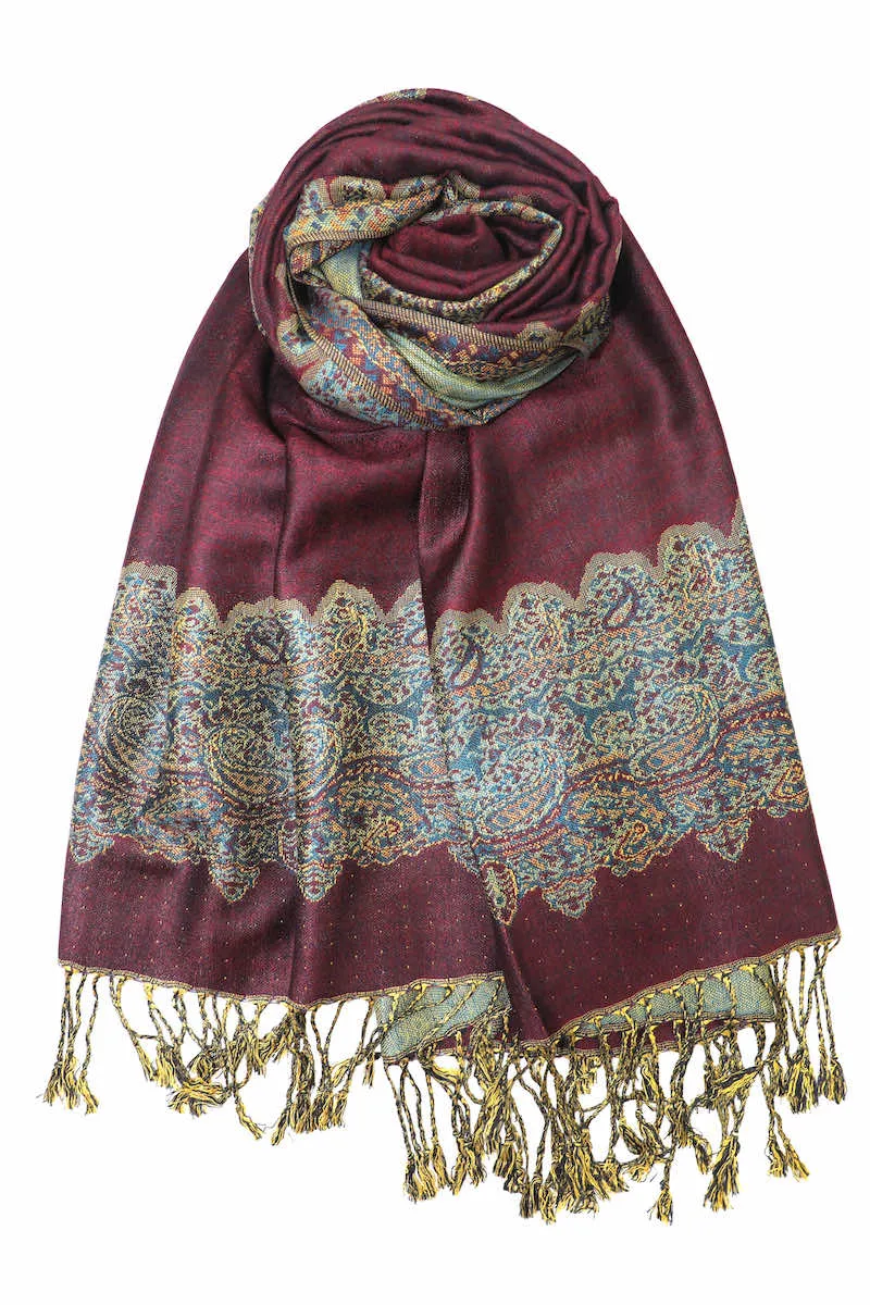 Achillea Reversible Paisley Border Pashmina Shawl Wrap Scarf