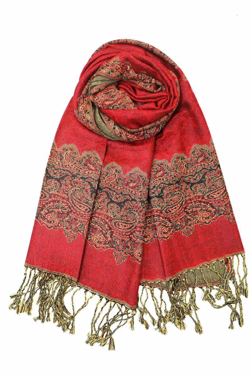 Achillea Reversible Paisley Border Pashmina Shawl Wrap Scarf
