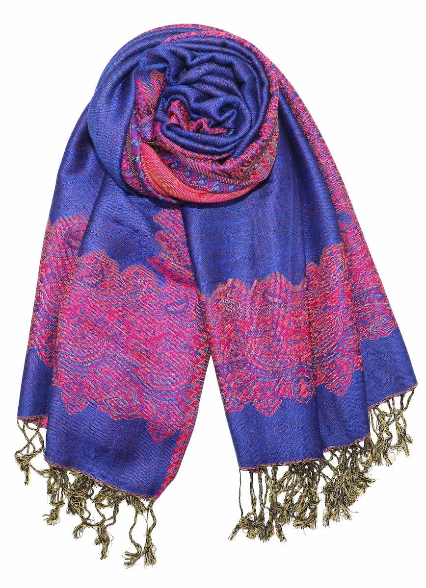 Achillea Reversible Paisley Border Pashmina Shawl Wrap Scarf