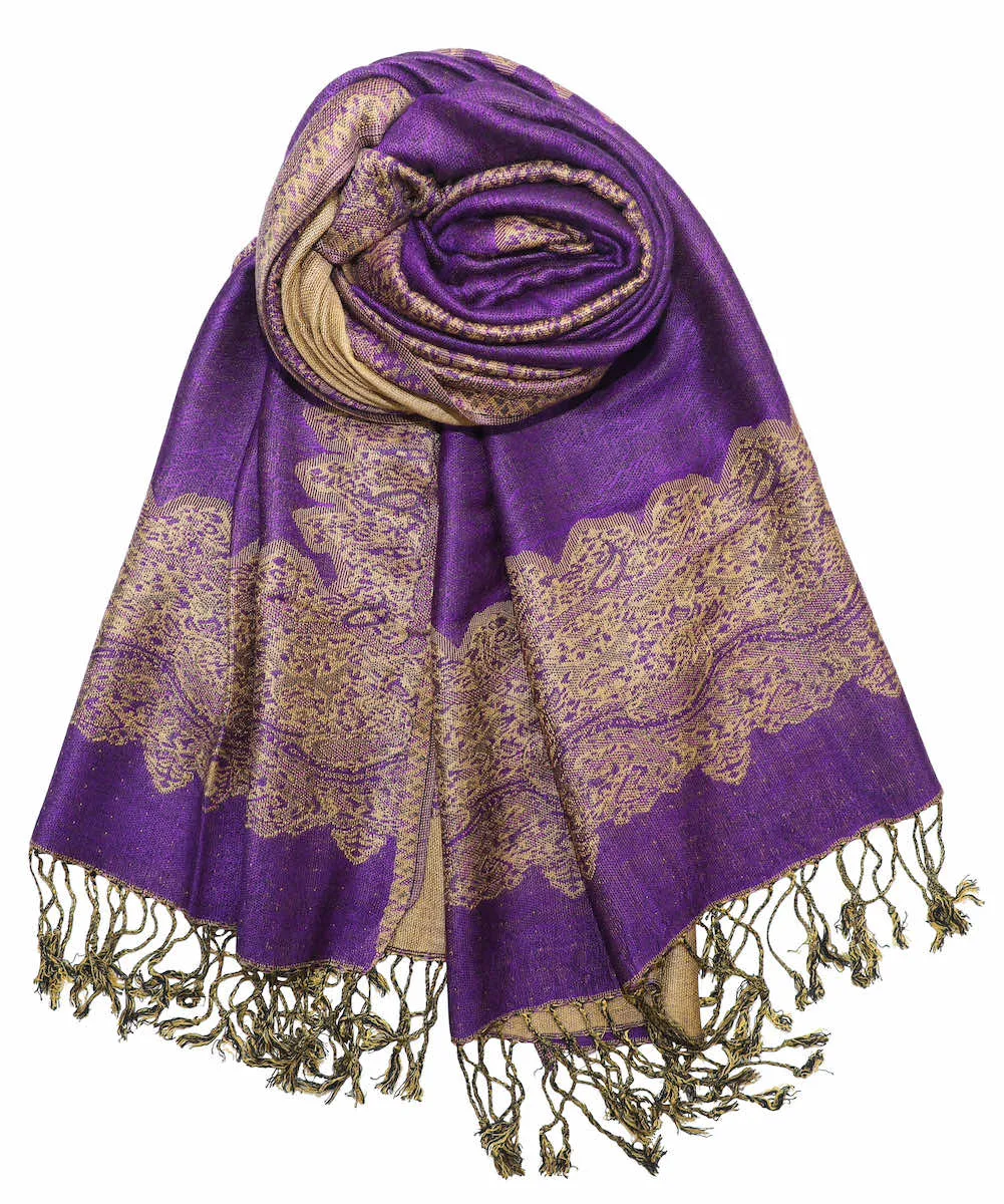 Achillea Reversible Paisley Border Pashmina Shawl Wrap Scarf