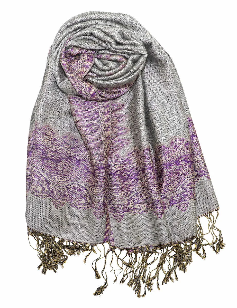 Achillea Reversible Paisley Border Pashmina Shawl Wrap Scarf