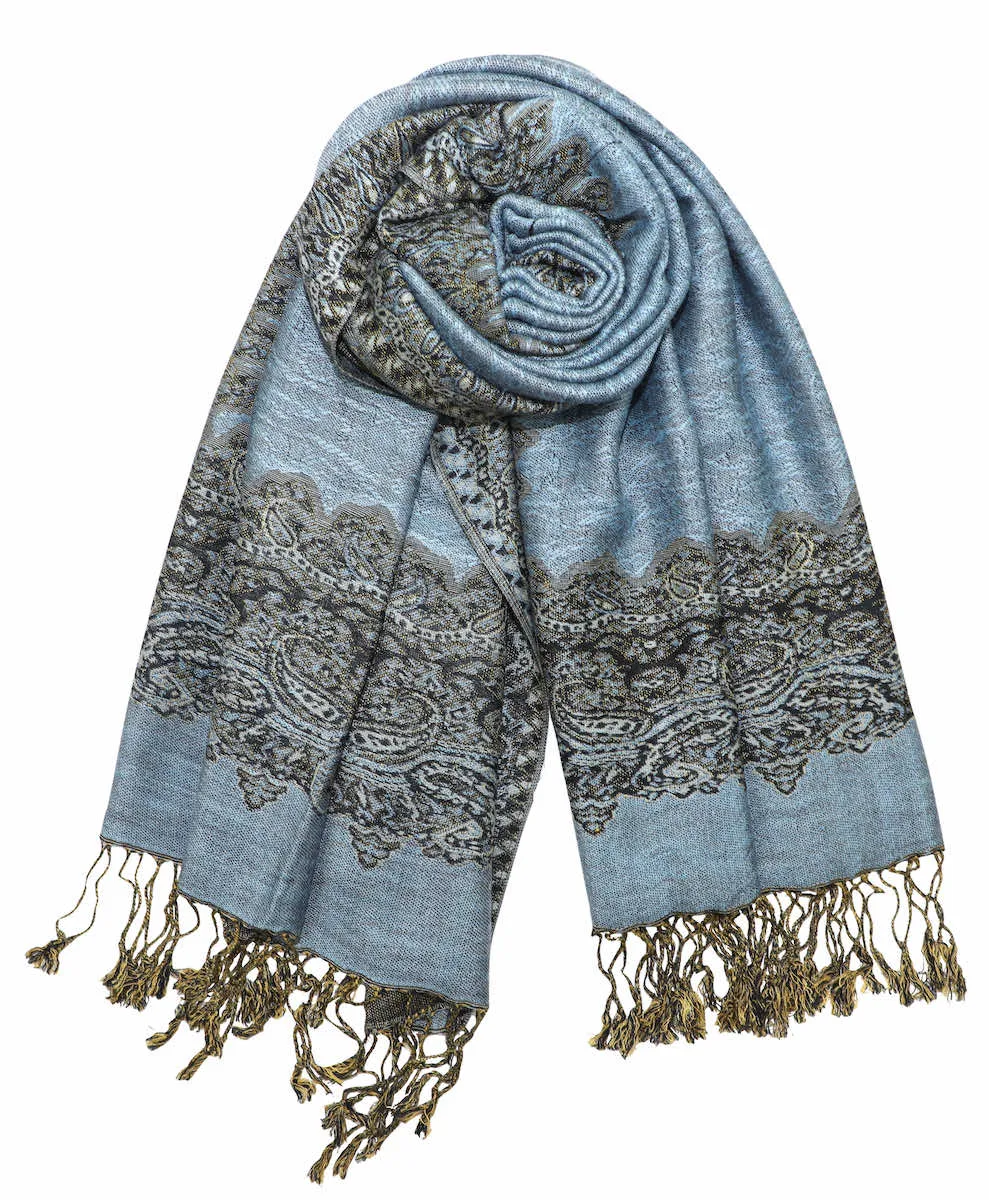 Achillea Reversible Paisley Border Pashmina Shawl Wrap Scarf