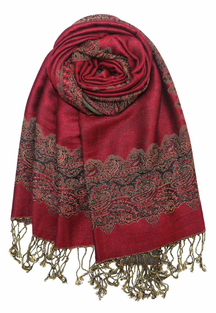 Achillea Reversible Paisley Border Pashmina Shawl Wrap Scarf