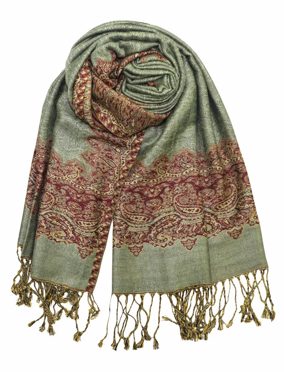 Achillea Reversible Paisley Border Pashmina Shawl Wrap Scarf
