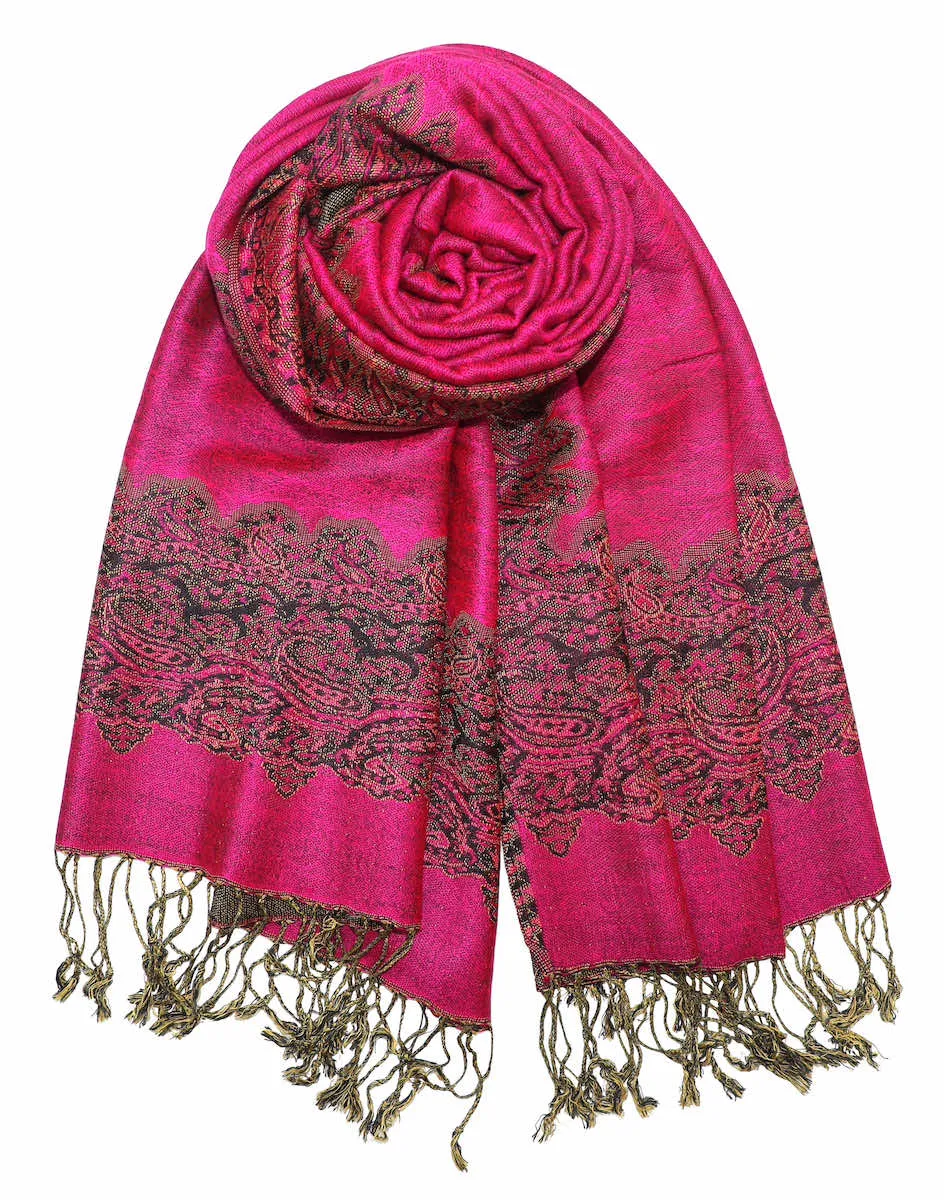 Achillea Reversible Paisley Border Pashmina Shawl Wrap Scarf