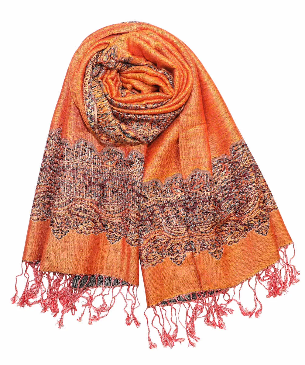 Achillea Reversible Paisley Border Pashmina Shawl Wrap Scarf