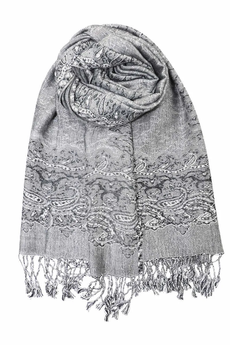 Achillea Reversible Paisley Border Pashmina Shawl Wrap Scarf