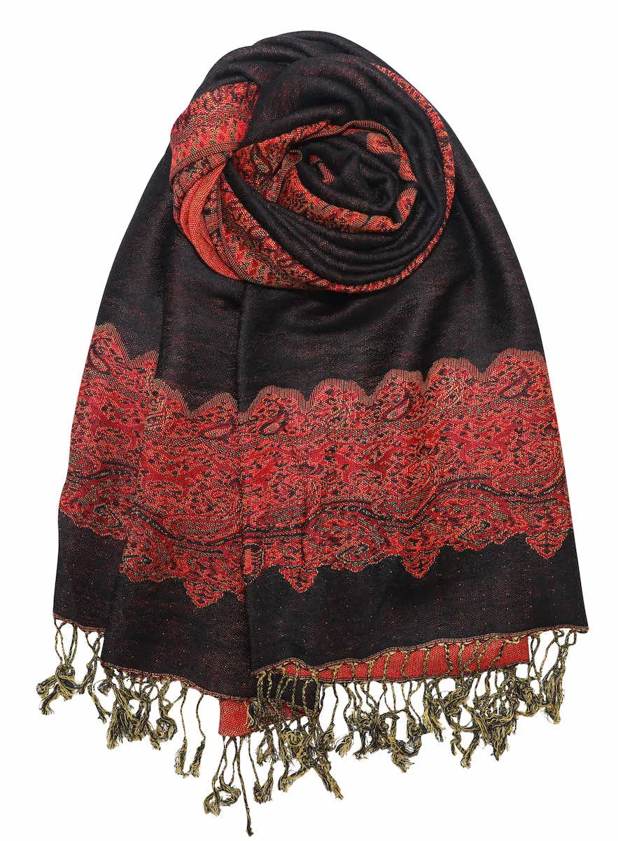 Achillea Reversible Paisley Border Pashmina Shawl Wrap Scarf