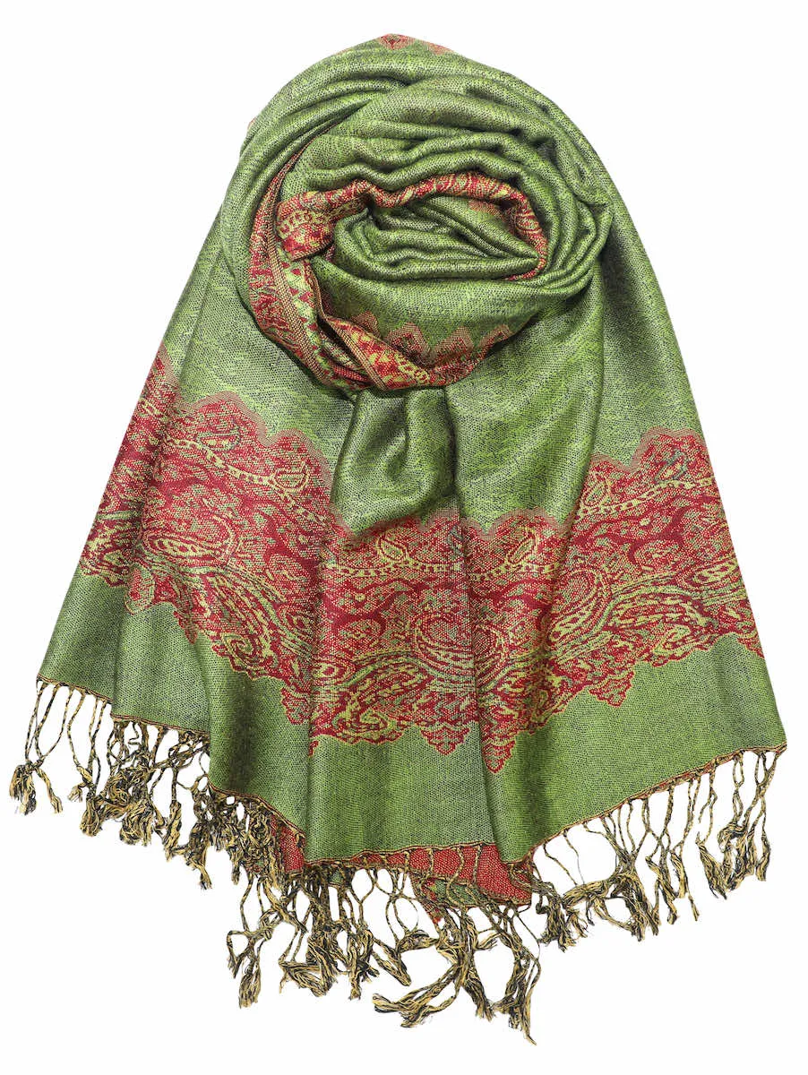 Achillea Reversible Paisley Border Pashmina Shawl Wrap Scarf