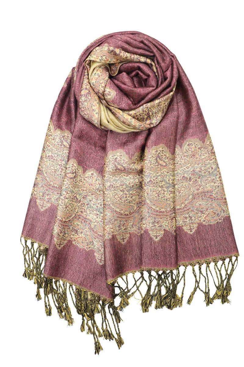 Achillea Reversible Paisley Border Pashmina Shawl Wrap Scarf