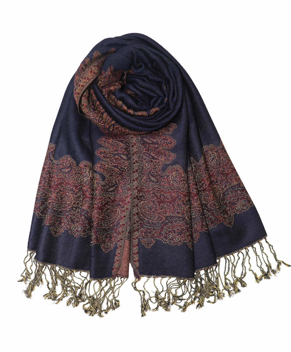 Achillea Reversible Paisley Border Pashmina Shawl Wrap Scarf