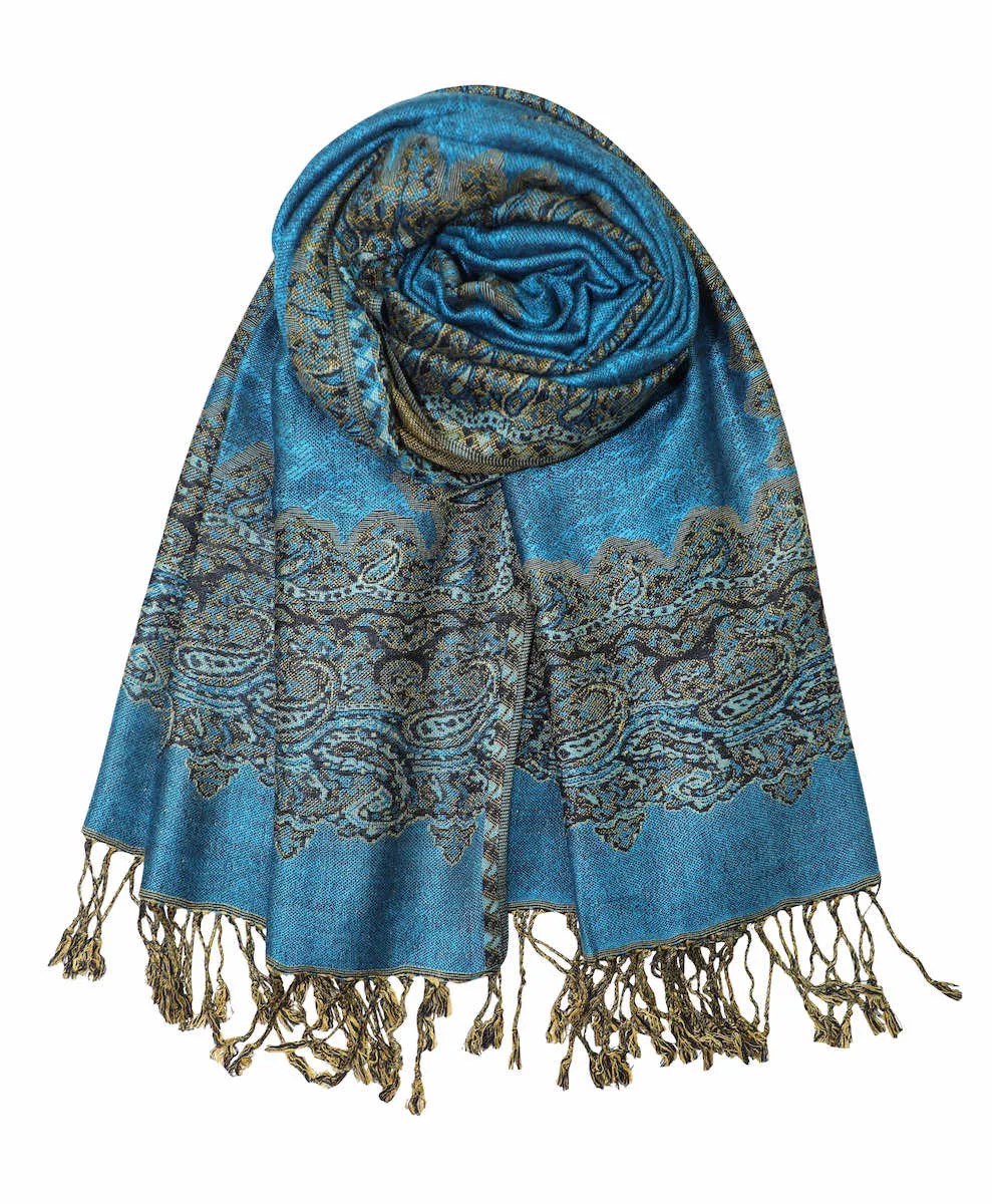 Achillea Reversible Paisley Border Pashmina Shawl Wrap Scarf