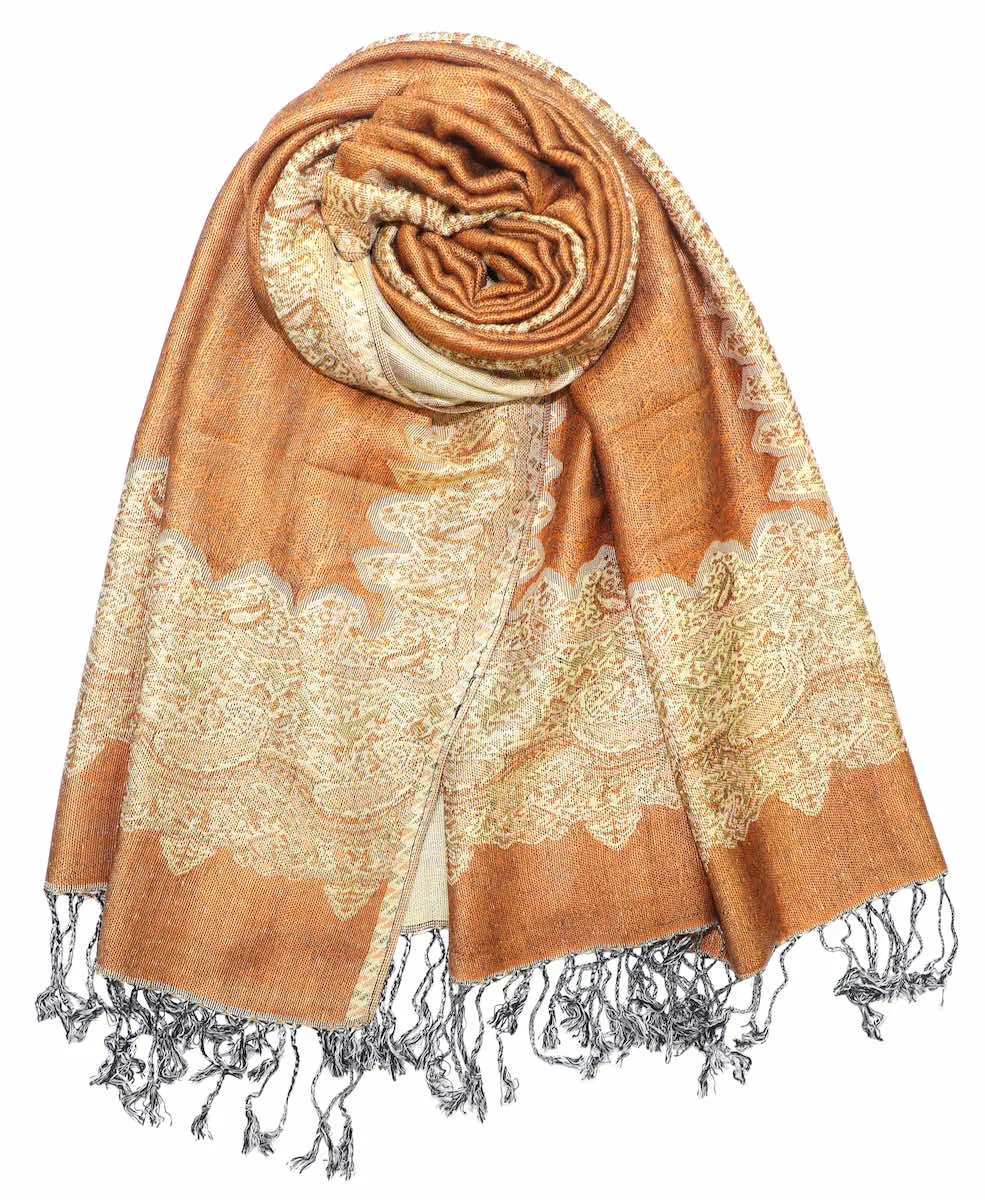 Achillea Reversible Paisley Border Pashmina Shawl Wrap Scarf