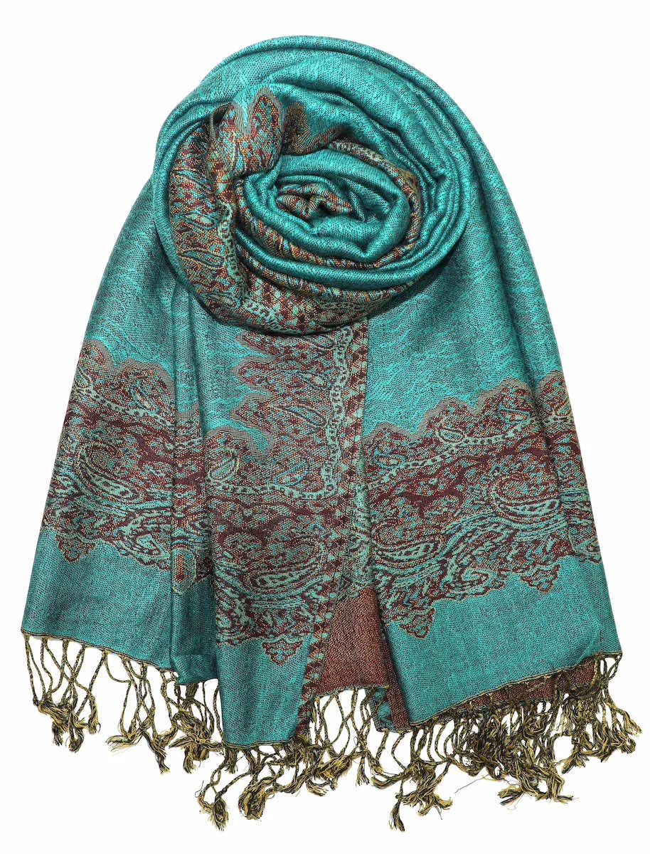 Achillea Reversible Paisley Border Pashmina Shawl Wrap Scarf