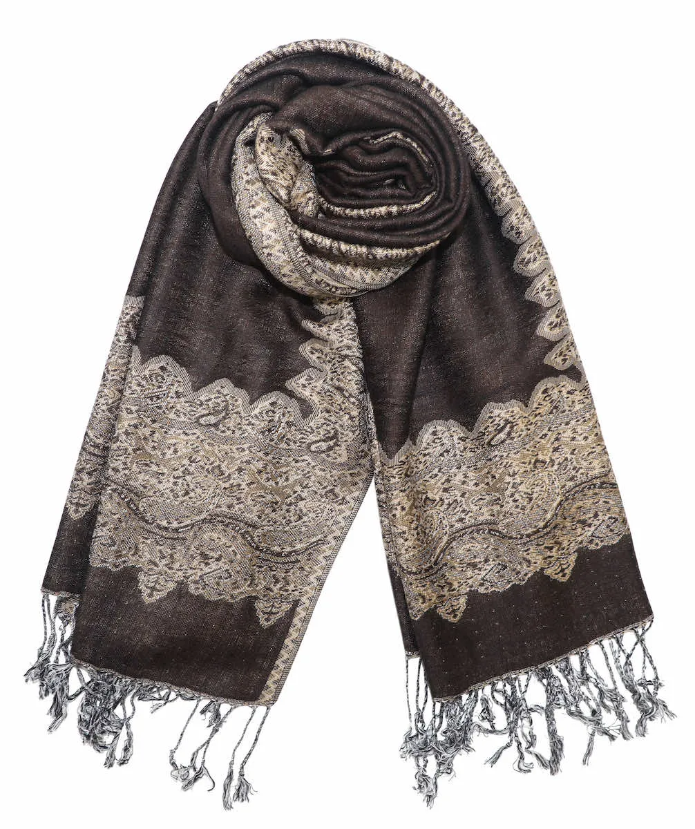 Achillea Reversible Paisley Border Pashmina Shawl Wrap Scarf
