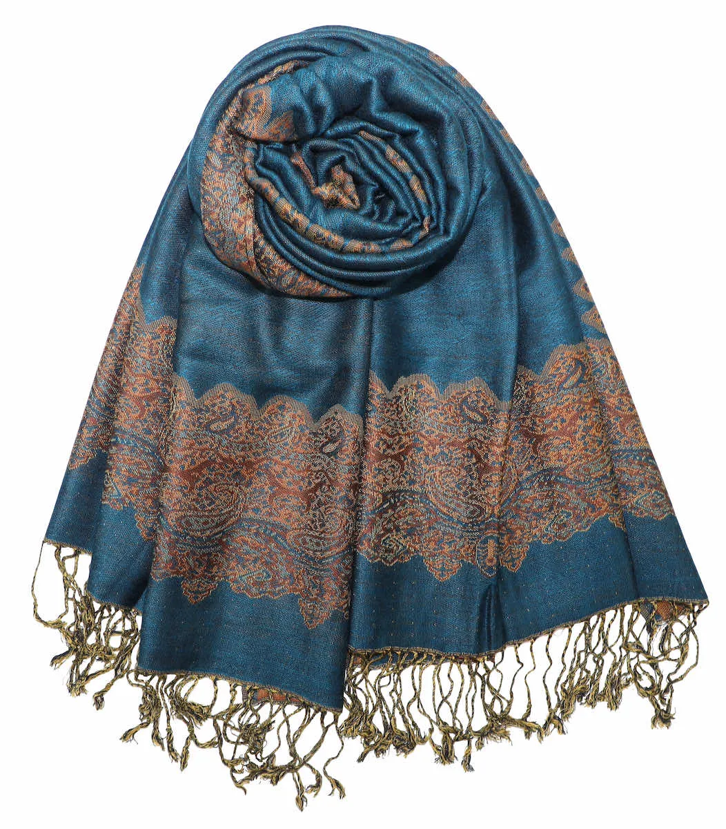 Achillea Reversible Paisley Border Pashmina Shawl Wrap Scarf