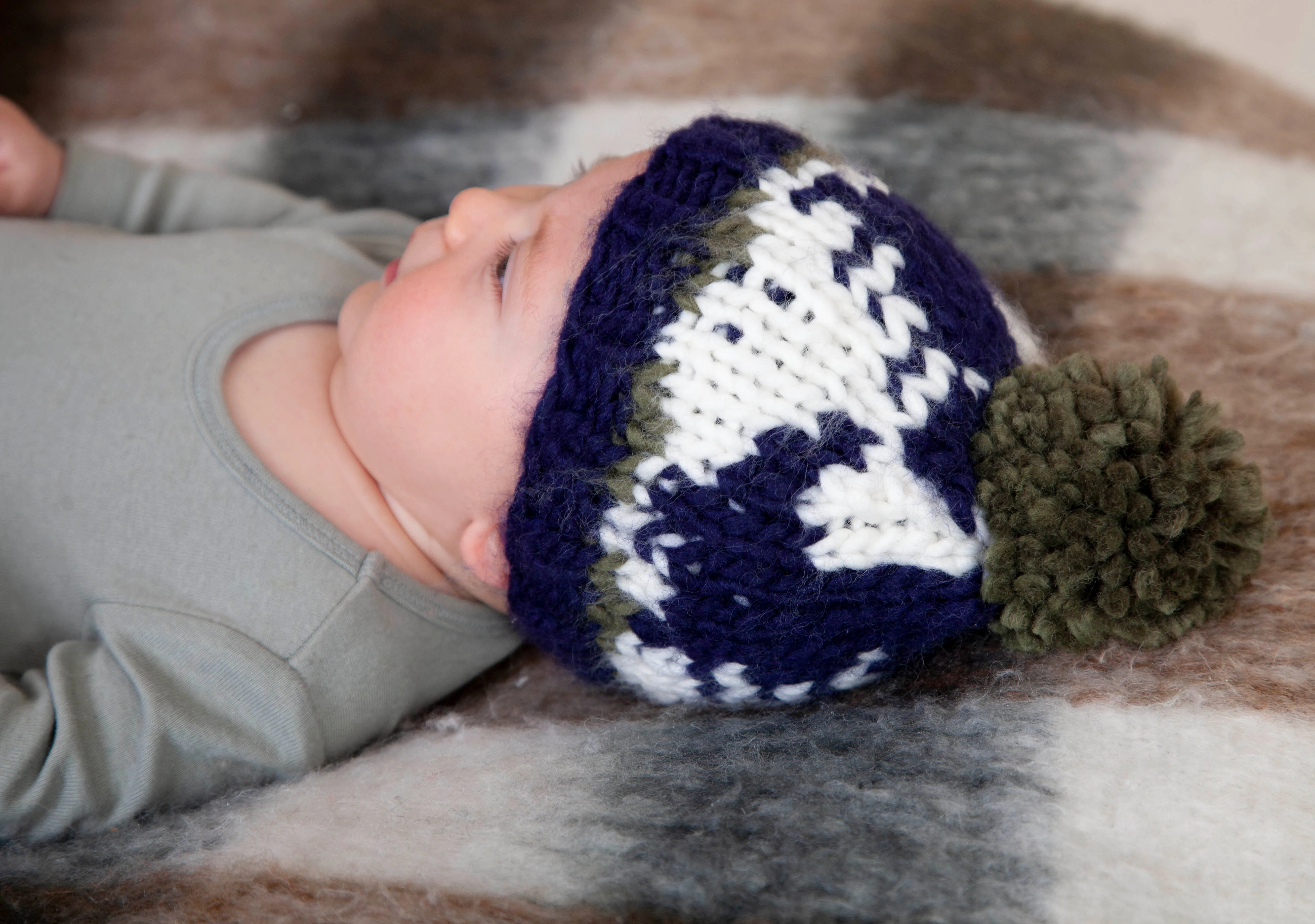 Acorn Dino Beanie - Navy & Khaki