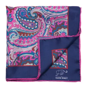 Altamont Paisley Silk Pocket Square, Pink / Blue