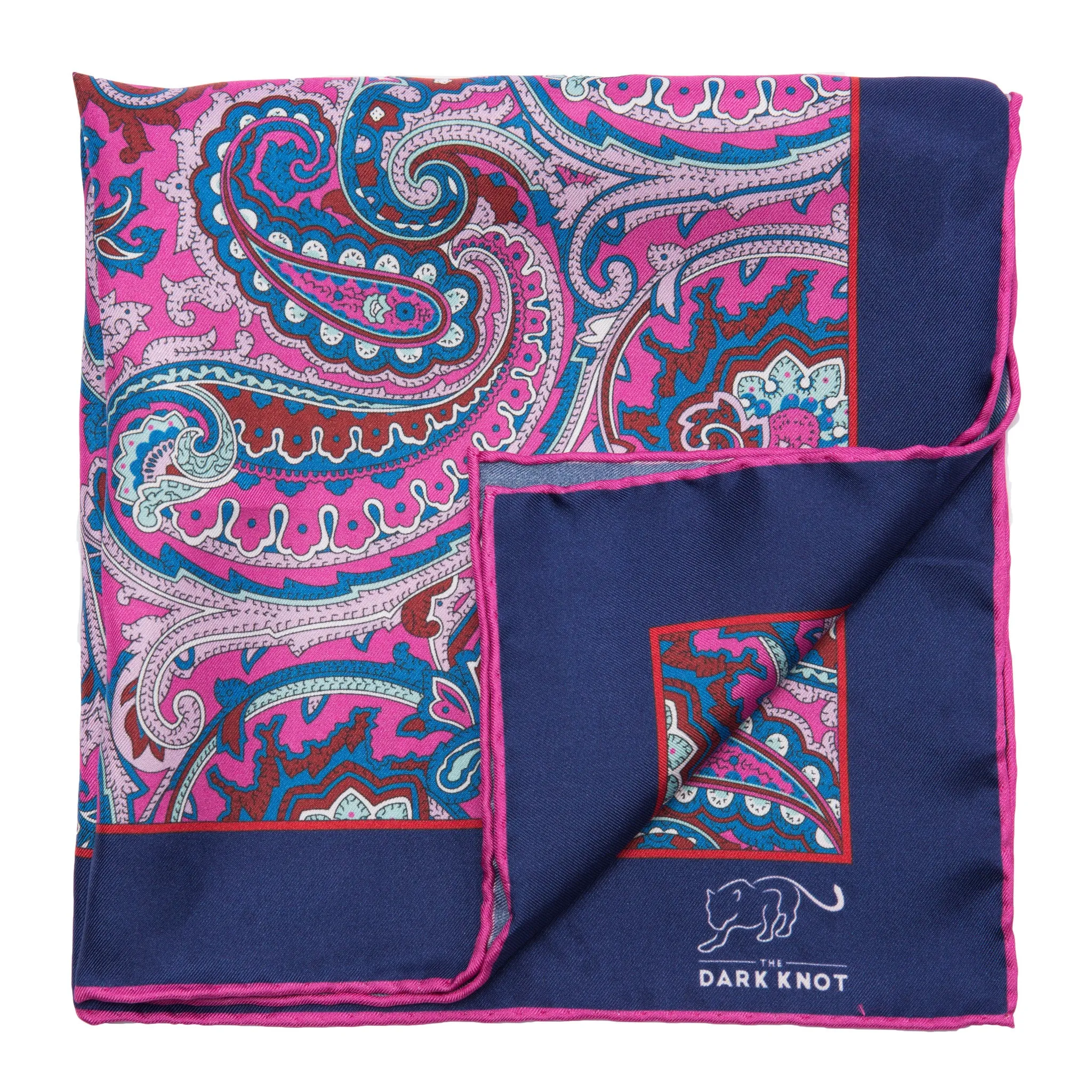Altamont Paisley Silk Pocket Square, Pink / Blue