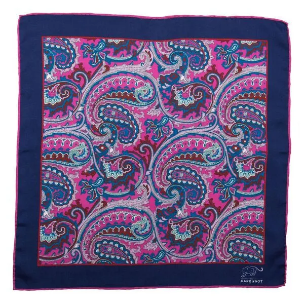 Altamont Paisley Silk Pocket Square, Pink / Blue