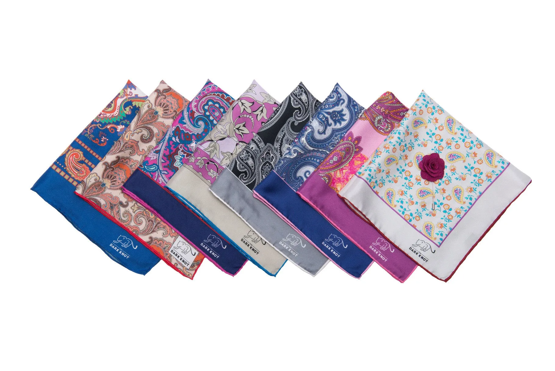 Altamont Paisley Silk Pocket Square, Pink / Blue