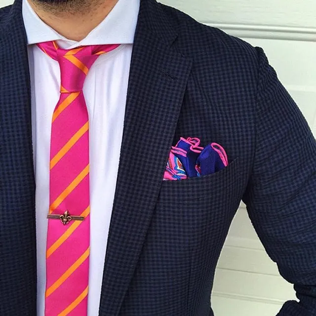 Altamont Paisley Silk Pocket Square, Pink / Blue