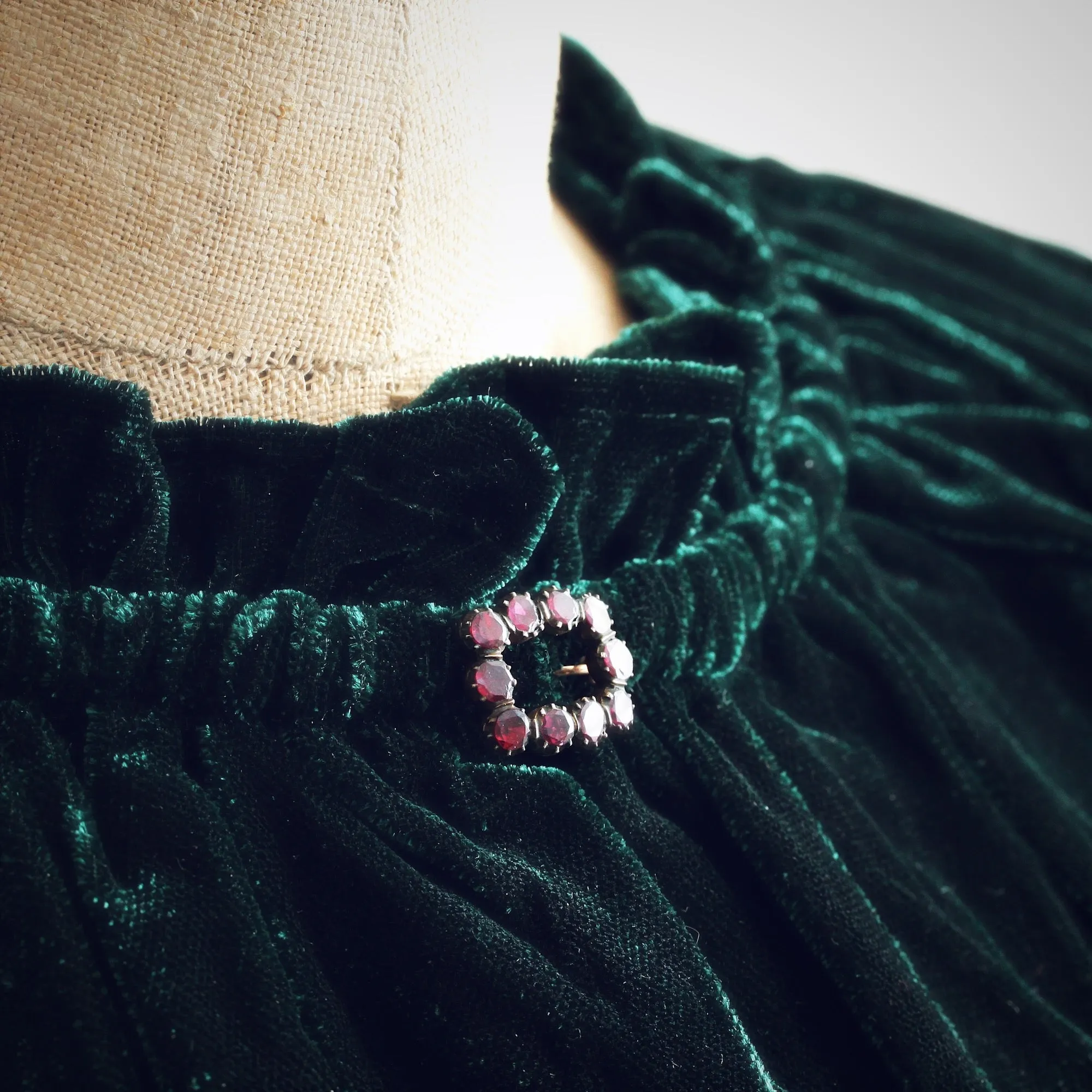 Antique Georgian Flat Cut Garnet Fichu Lace Pin