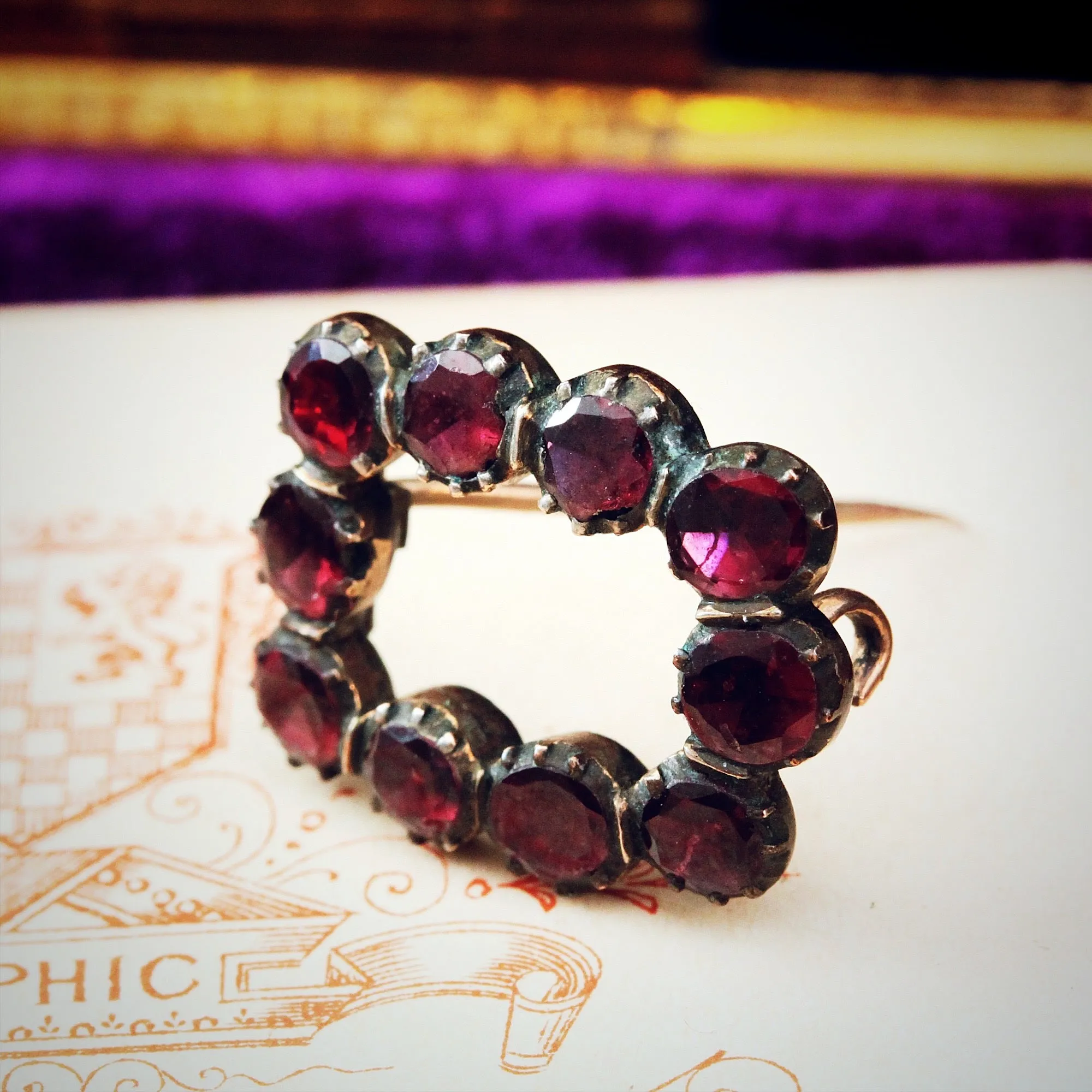 Antique Georgian Flat Cut Garnet Fichu Lace Pin