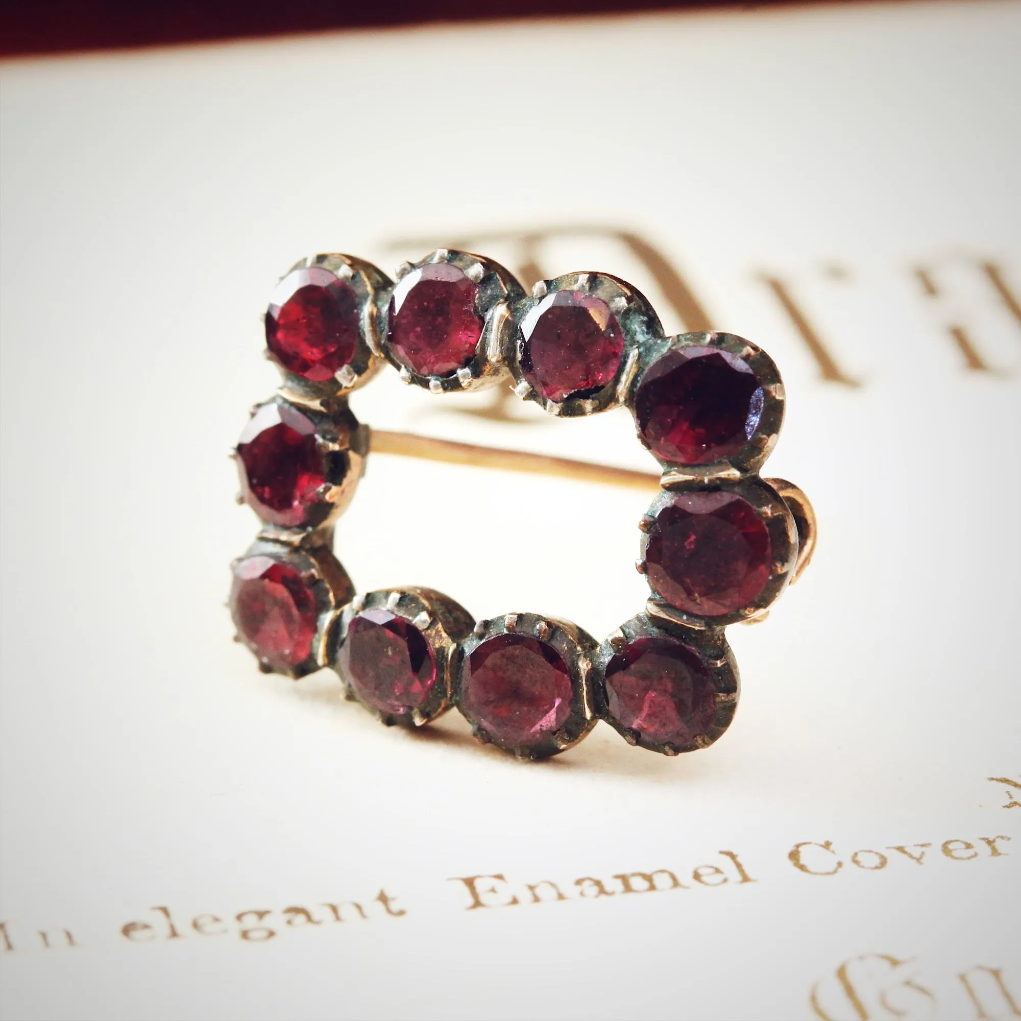 Antique Georgian Flat Cut Garnet Fichu Lace Pin