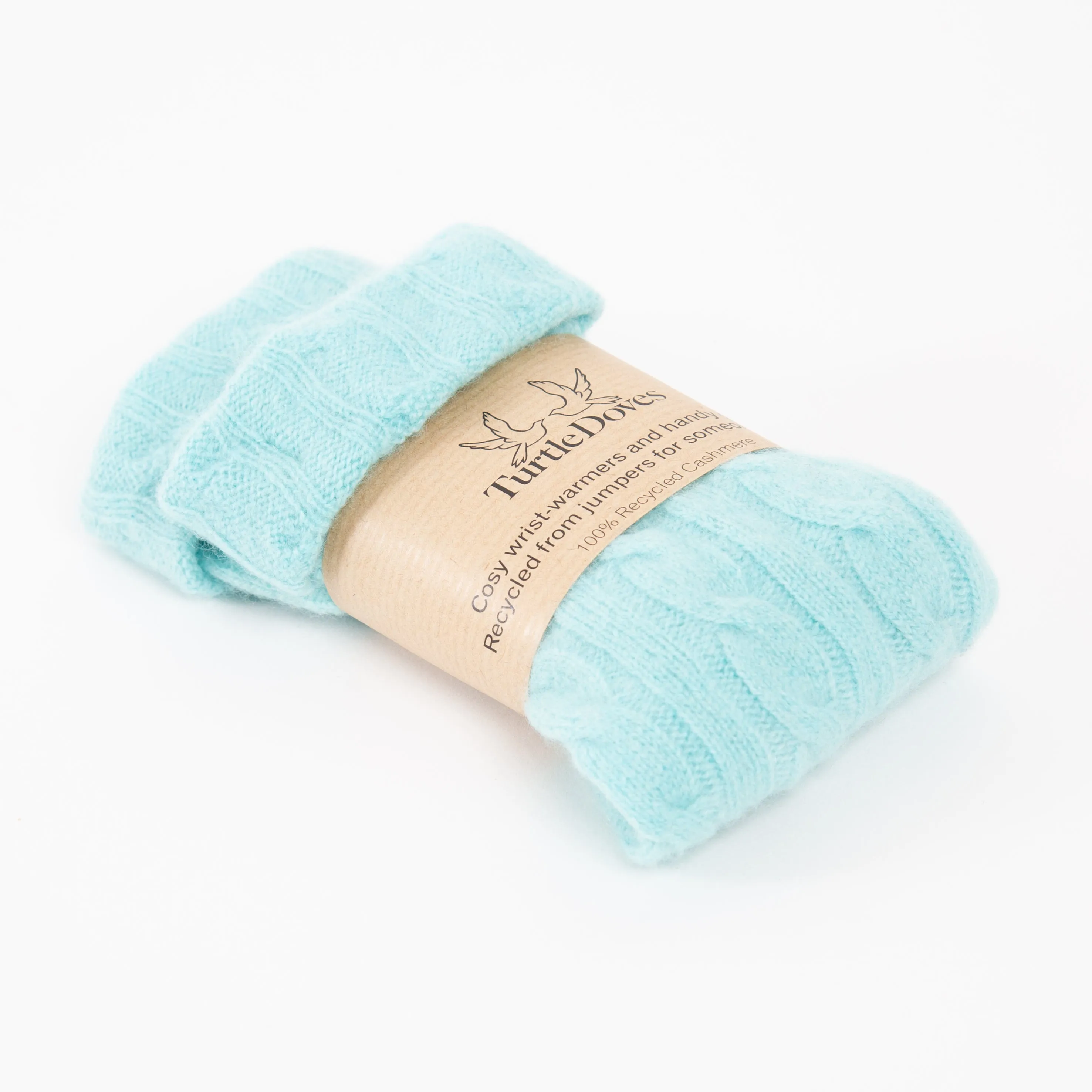 Aqua Cable Cashmere Fingerless Gloves