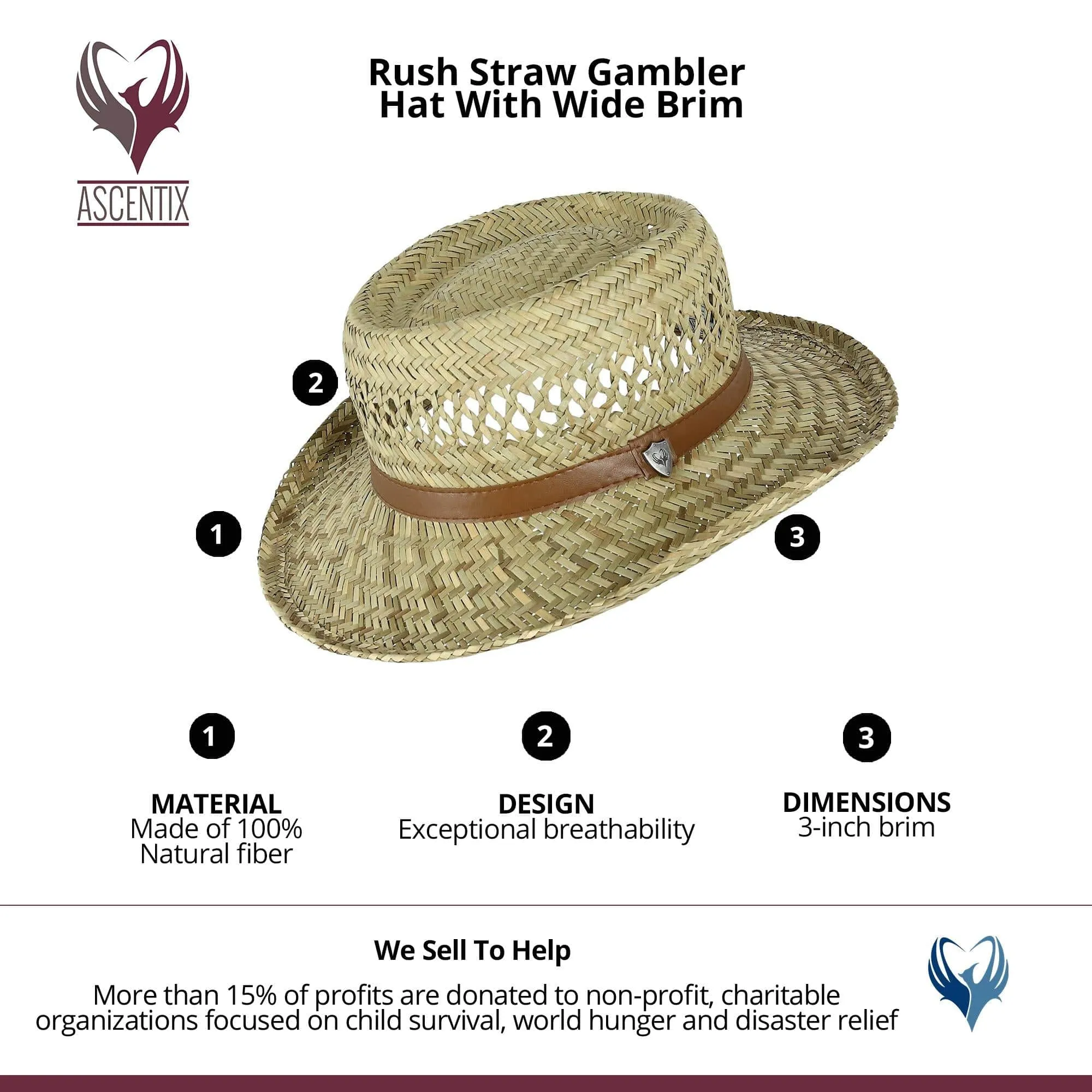Ascentix Rush Straw Gambler Hat with Wide Brim