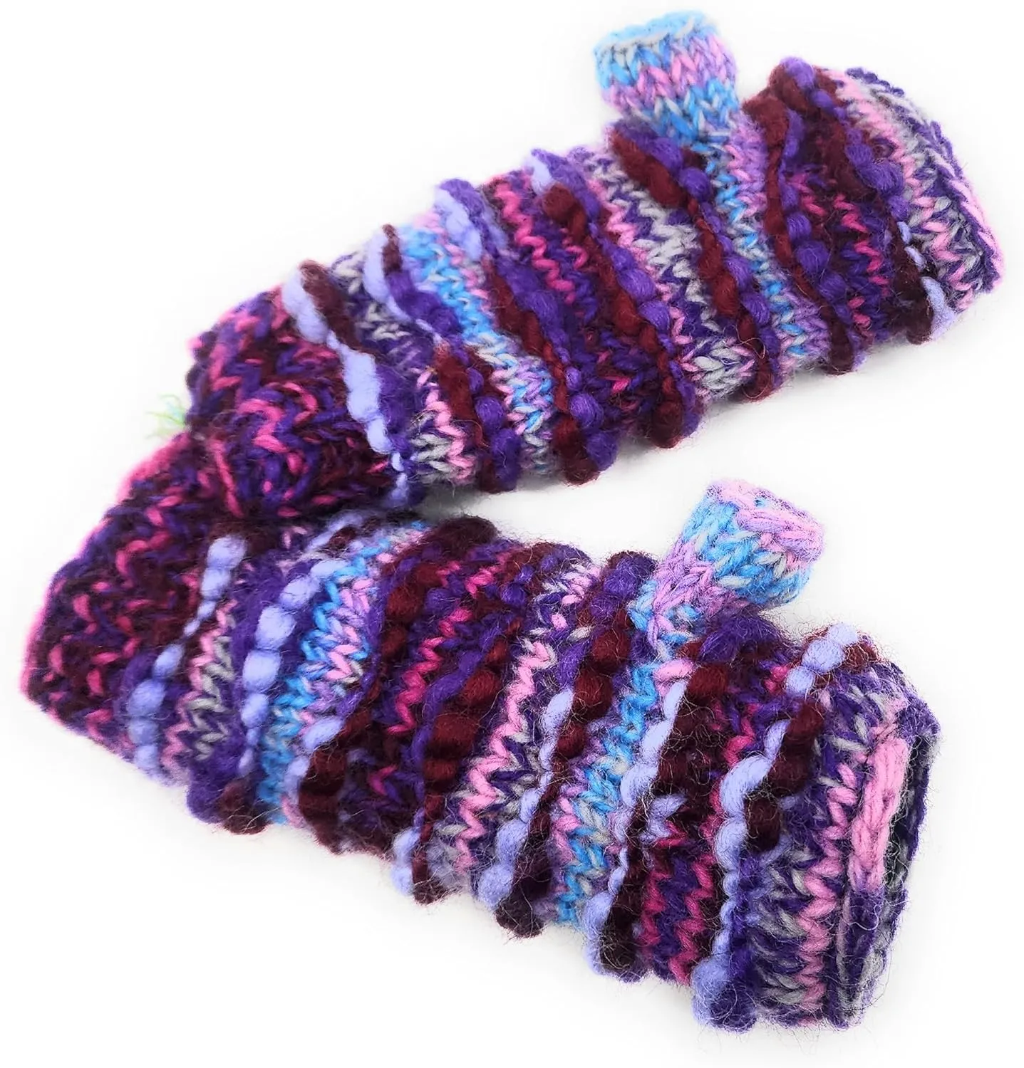 Ayuni Gifts of the World Hand Knit Ridged Wool Fingerless Texting Gloves or Mittens Fleece Lined Made in Nepal