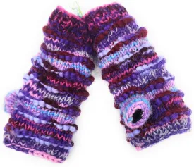 Ayuni Gifts of the World Hand Knit Ridged Wool Fingerless Texting Gloves or Mittens Fleece Lined Made in Nepal