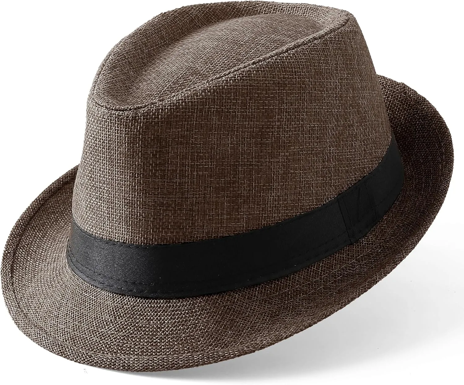 BABEYOND Straw Trilby Fedora Hat for Men-1920s Felt Panama Hat Short Brim Summer Cap with Ribbon