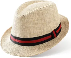 BABEYOND Straw Trilby Fedora Hat for Men-1920s Felt Panama Hat Short Brim Summer Cap with Ribbon