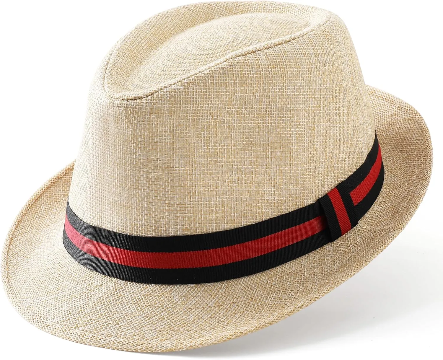BABEYOND Straw Trilby Fedora Hat for Men-1920s Felt Panama Hat Short Brim Summer Cap with Ribbon