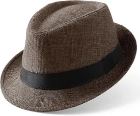 BABEYOND Straw Trilby Fedora Hat for Men-1920s Felt Panama Hat Short Brim Summer Cap with Ribbon