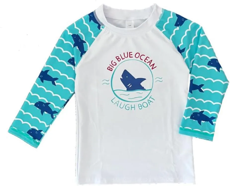 Baby Toddler Boys 3-Pieces Swimsuit Sets Blue Shark Bathing Suit Rash Guards Sunsuit Swimwear with Hat UPF 50  FBA