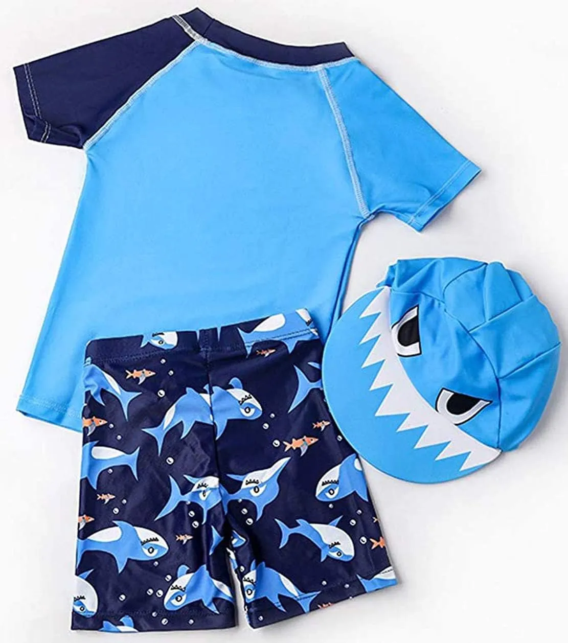 Baby Toddler Boys 3-Pieces Swimsuit Sets Blue Shark Bathing Suit Rash Guards Sunsuit Swimwear with Hat UPF 50  FBA