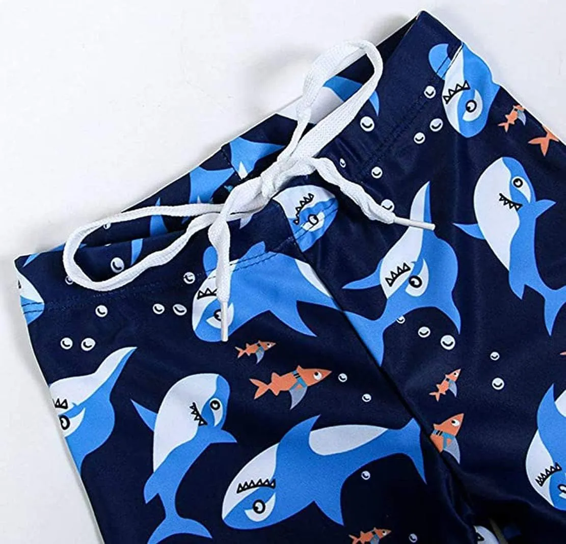 Baby Toddler Boys 3-Pieces Swimsuit Sets Blue Shark Bathing Suit Rash Guards Sunsuit Swimwear with Hat UPF 50  FBA