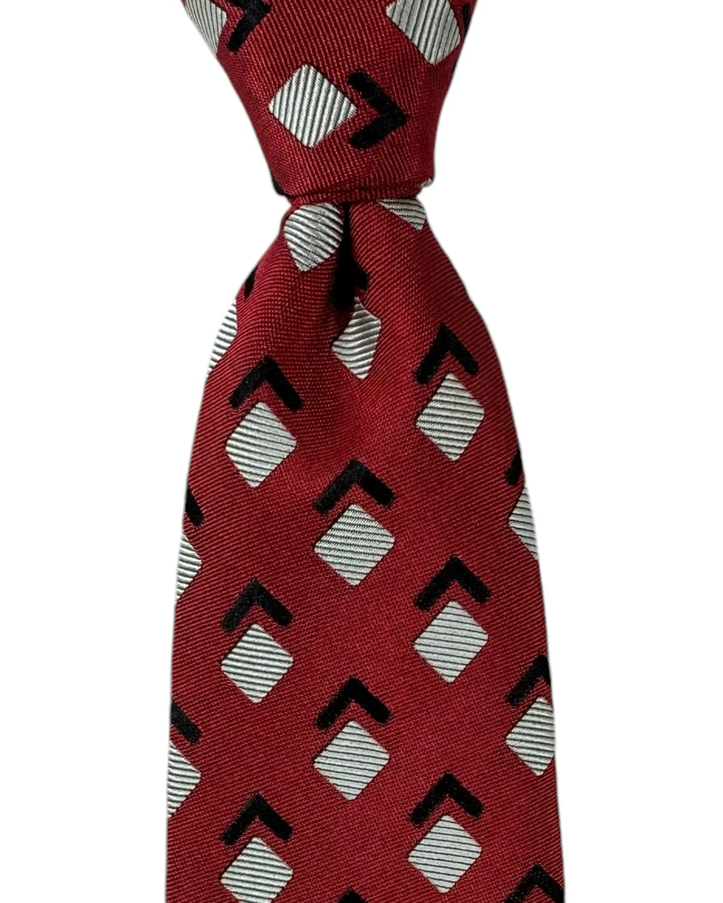 Barba Sevenfold Tie Dark Red Geometric Design - Sartorial Neckwear