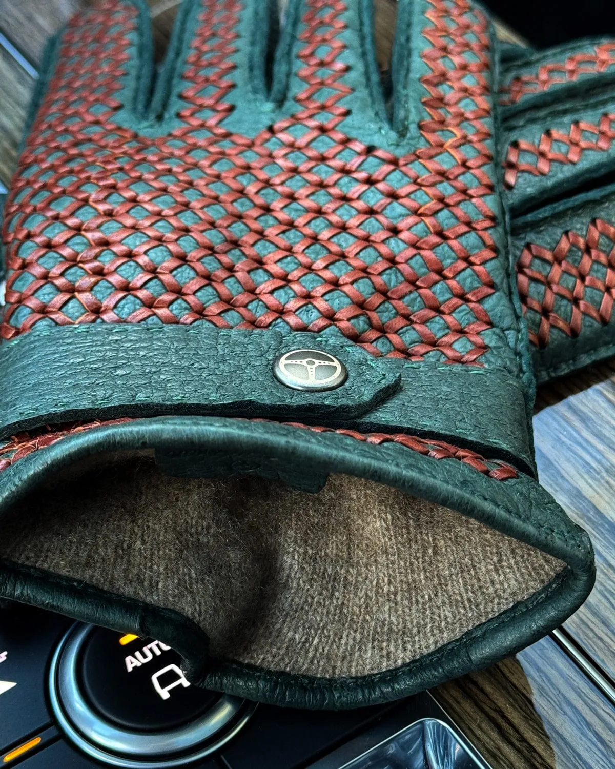 BESPOKE - Peccary Leather and Cashmere Driving Gloves - Dark Green/Cognac