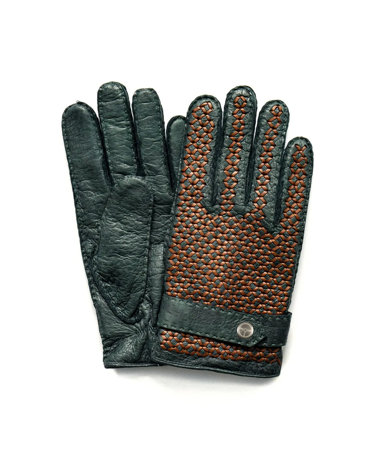 BESPOKE - Peccary Leather and Cashmere Driving Gloves - Dark Green/Cognac