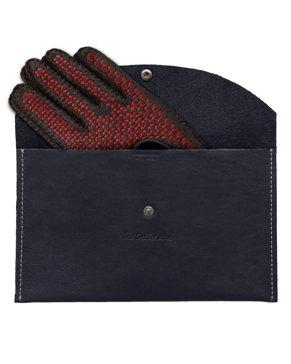 BESPOKE - Peccary Leather Driving Gloves - Black/Red