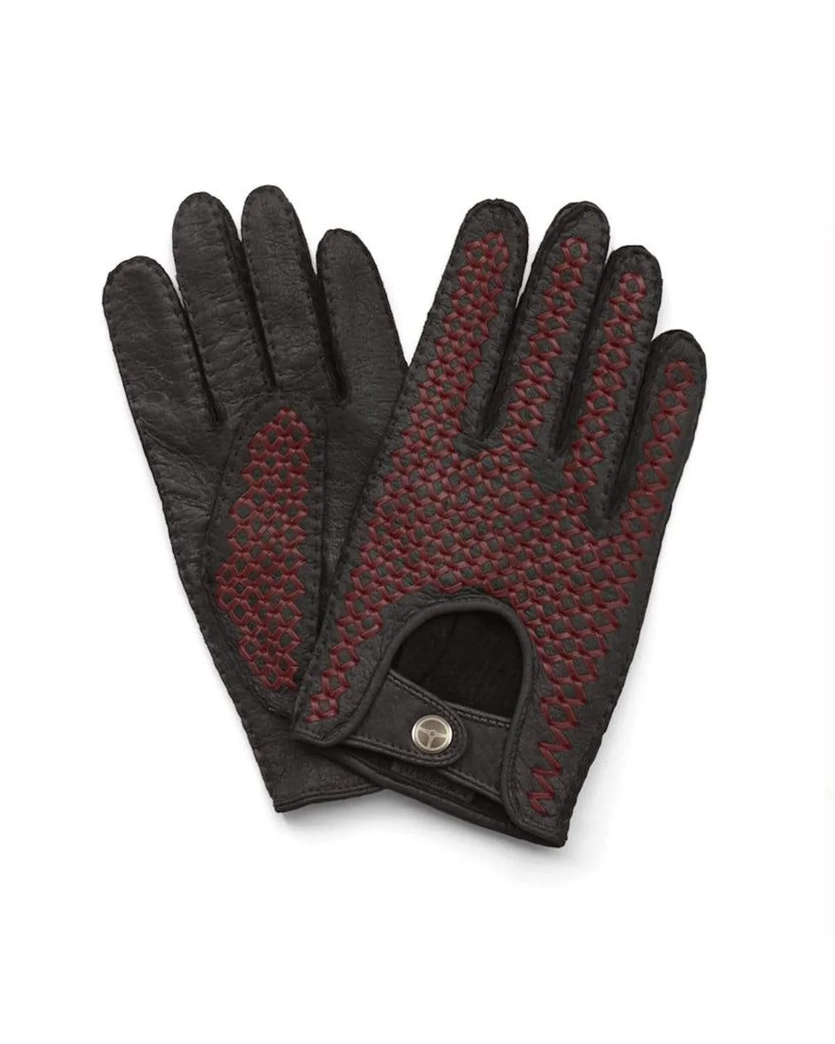 BESPOKE - Peccary Leather Driving Gloves - Black/Red