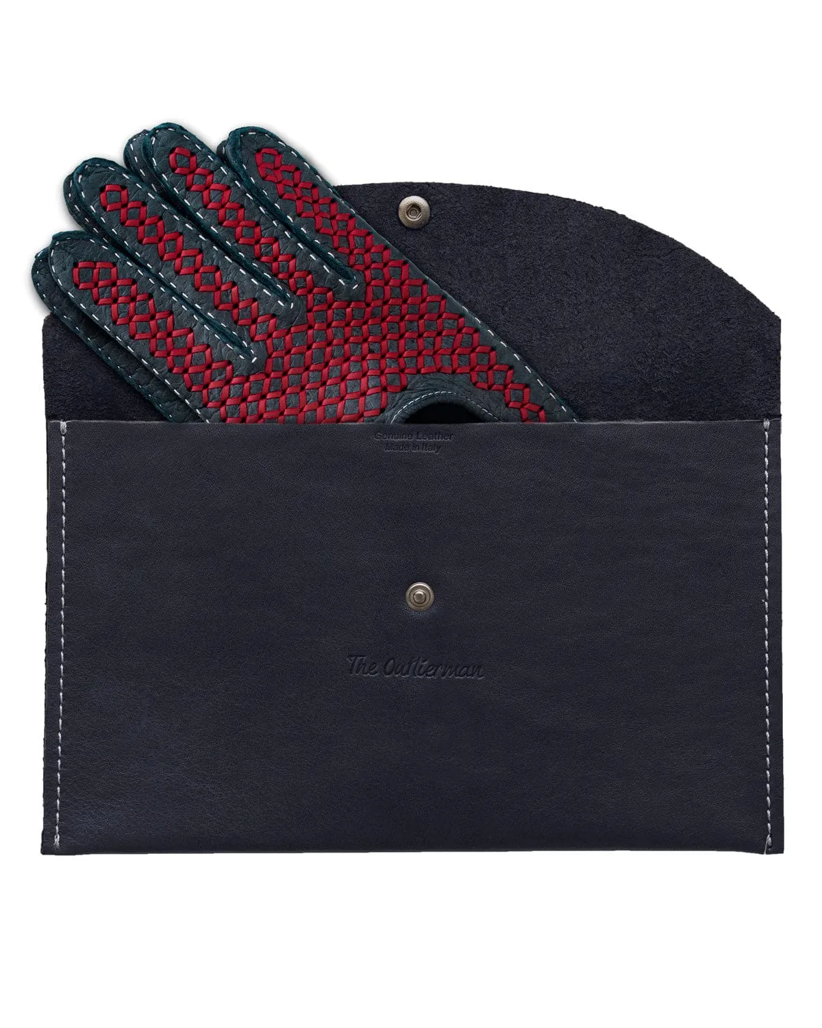 BESPOKE - Peccary Leather Driving Gloves - Dark Blue/Red/Ivory